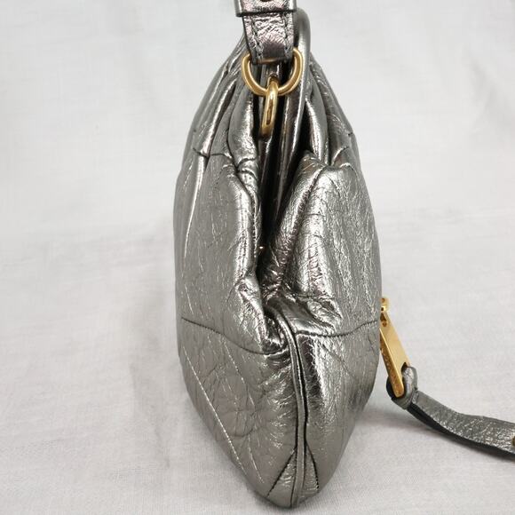 Marc Jacobs Handbag Womens Leather Metallic Silver Bag Gold Chain Kiss Lock - Picture 9 of 16